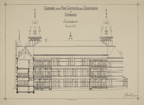 217255 Opstand van de achtergevel van het Ooglijdersgasthuis (F.C. Dondersstraat 49) te Utrecht.N.B. Het adres F.C. ...